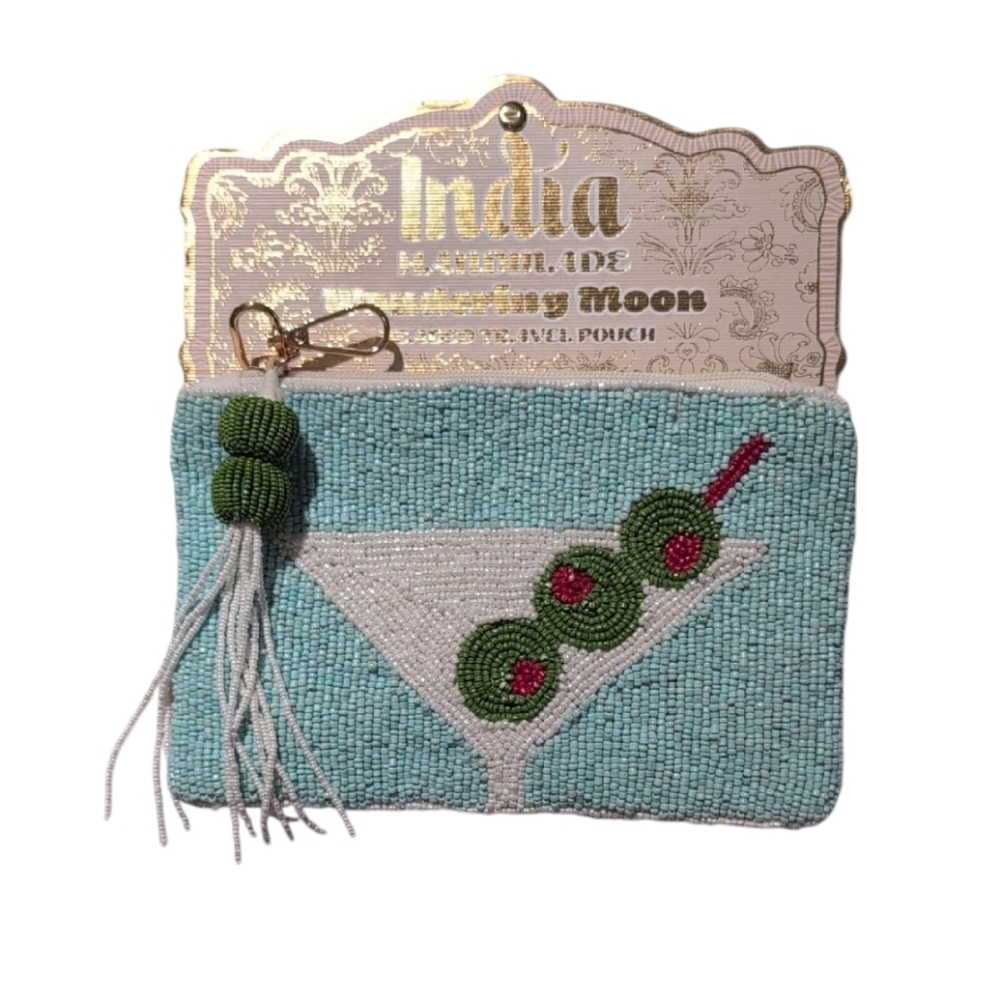 Wandering Moon India Handmade Beaded Martini Olive Travel Pouch